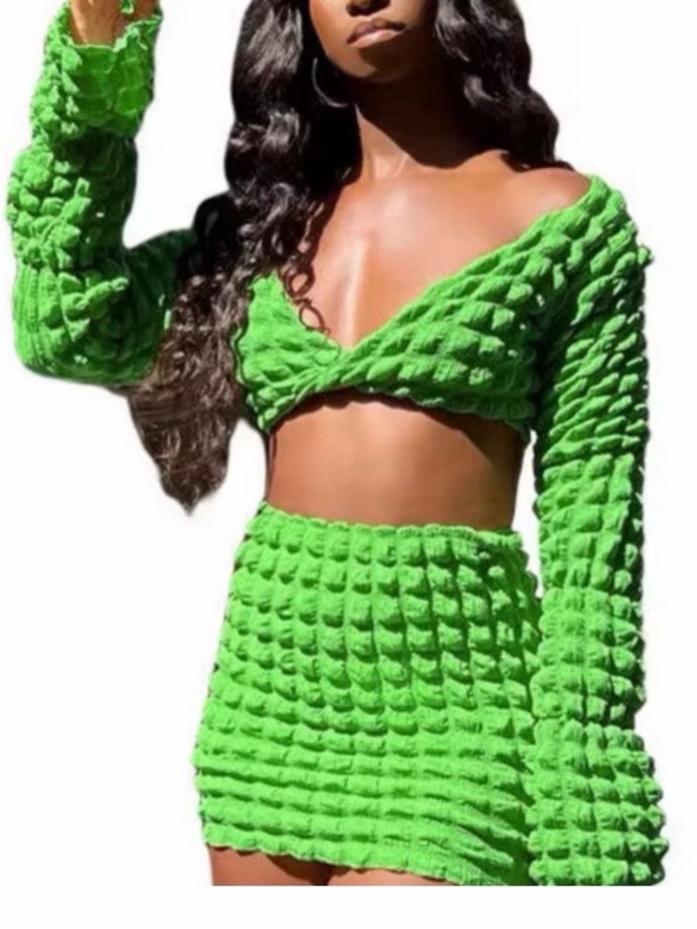 Vibrant Green Textured Mini Skirt - Women